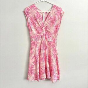 Amanda Uprichard Keyhole Pink White 100% Silk Dress, Size XS